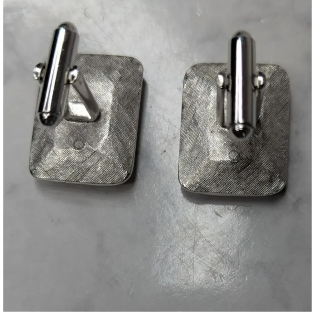 Vintage Silver toned large prizm square stone unsigned formal cufflinks mens